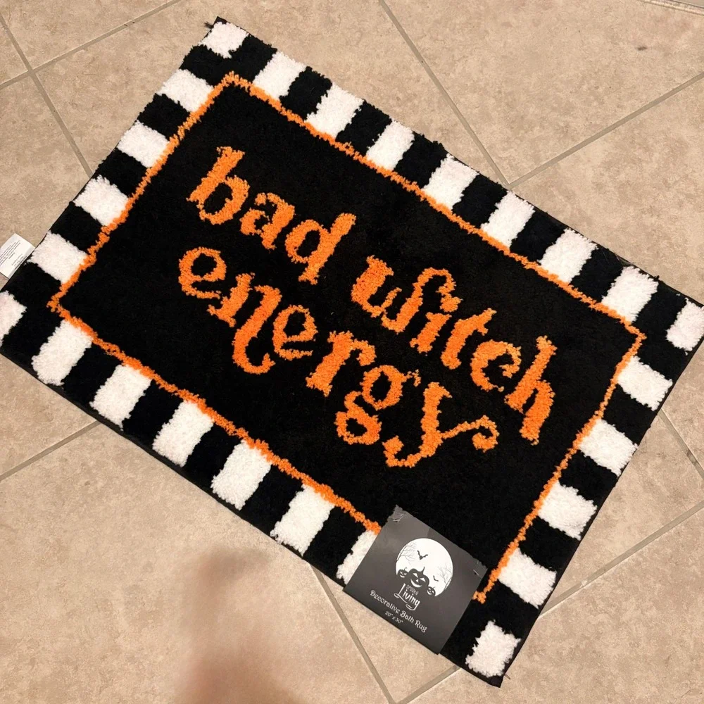 Spooky Living Bad Witch Energy Bath Rug Halloween Decor Black Orange 20x30 NEW